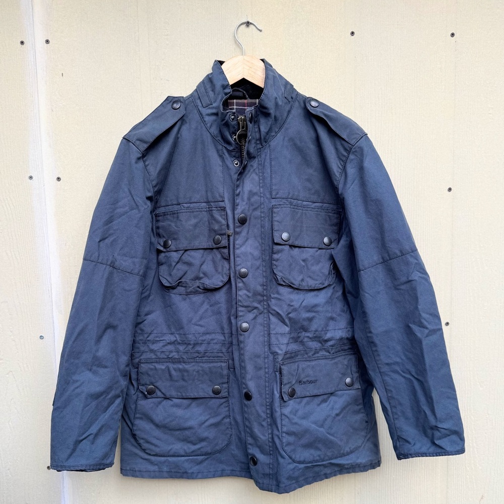 Barbour Waxed Field Marshall Corduroy Collar Plain Lining Zip Button Jacket SZ L